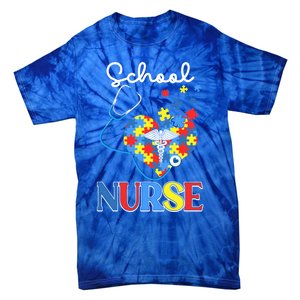 School Nurse Autism Day Love Heart Stethoscope Rn Nurse Mom Gift Tie-Dye T-Shirt