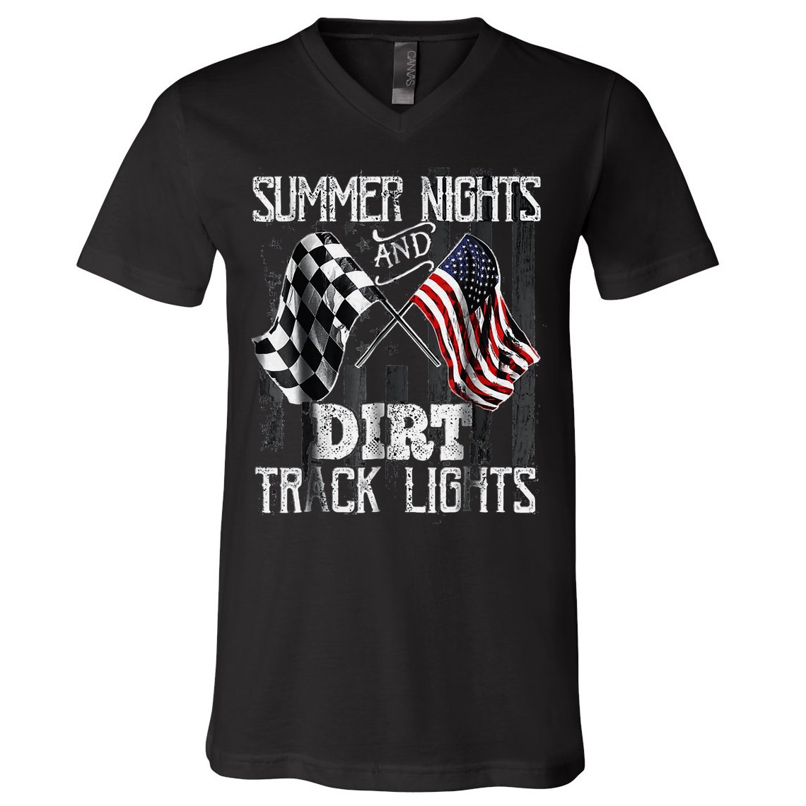 Summer Nights And Dirt Track Lights Sprint Car Racing V-Neck T-Shirt