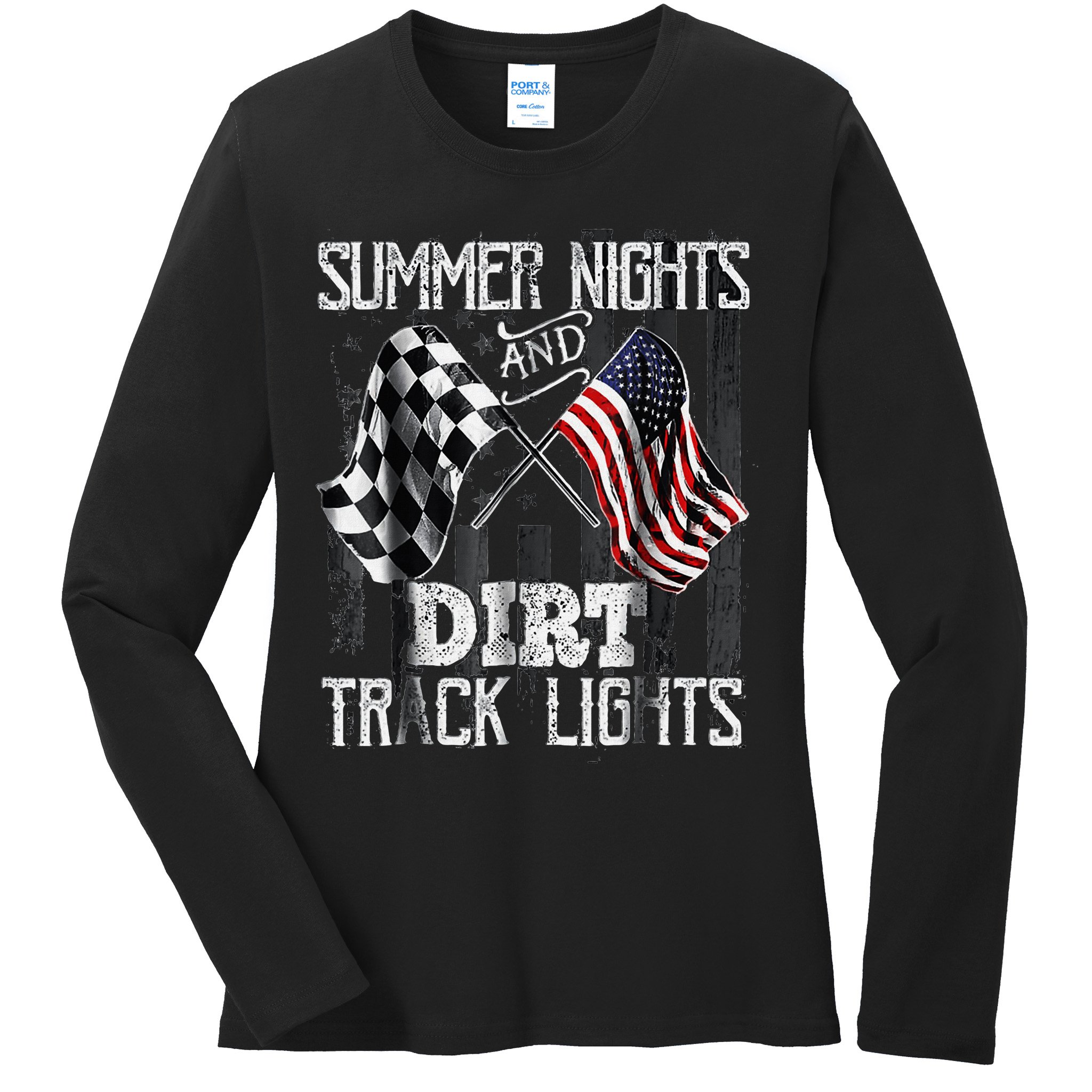 Summer Nights And Dirt Track Lights Sprint Car Racing Ladies Long Sleeve Shirt