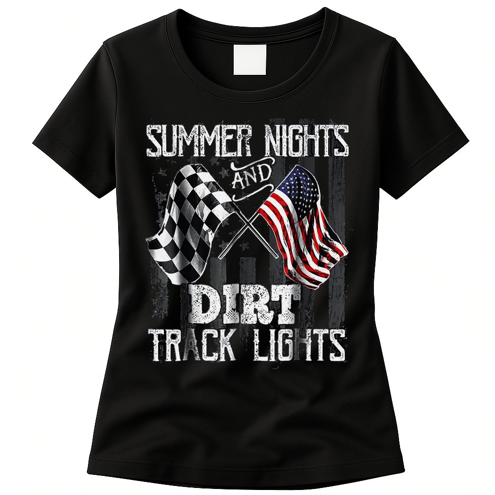 Summer Nights And Dirt Track Lights Sprint Car Racing Womens T-Shirt