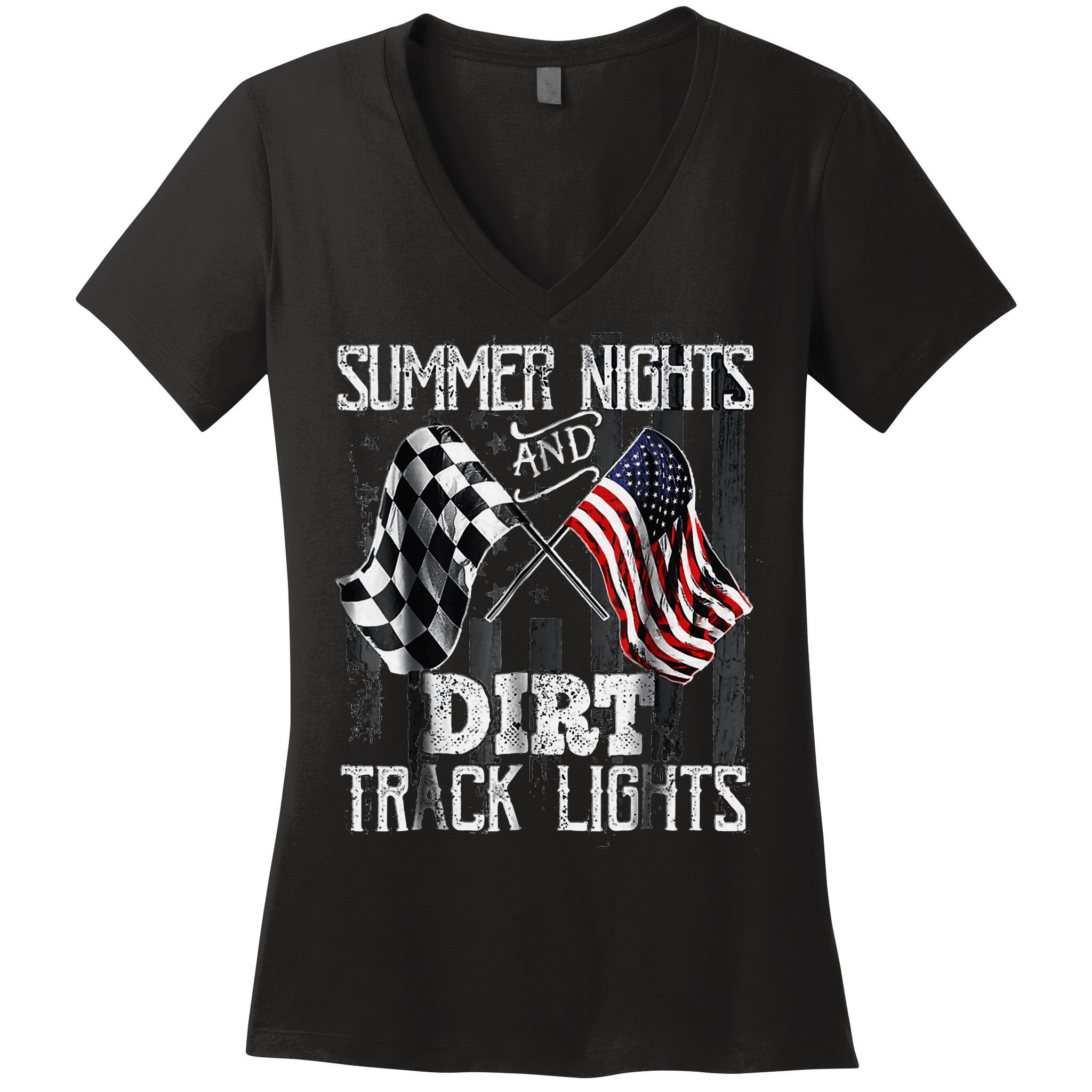 Summer Nights And Dirt Track Lights Sprint Car Racing Women's V-Neck T-Shirt