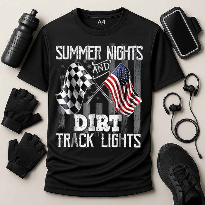 Summer Nights And Dirt Track Lights Sprint Car Racing Cooling Performance Crew T-Shirt