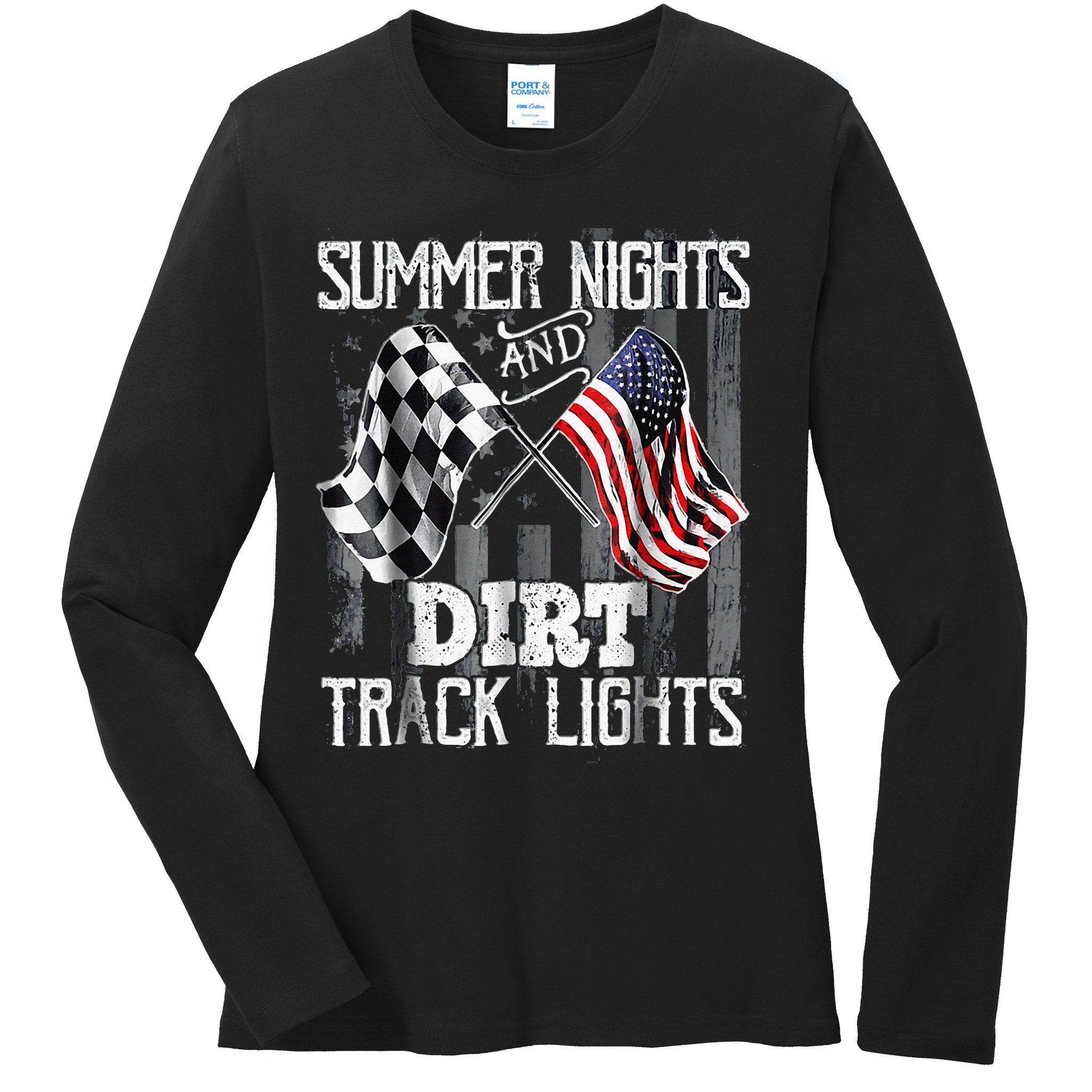 Summer Nights And Dirt Track Lights Sprint Car Racing Ladies Long Sleeve Shirt