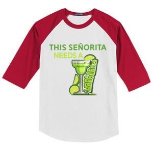 Señorita Needs A Margarita Cinco De Mayo Drinking Fiesta Kids Colorblock Raglan Jersey