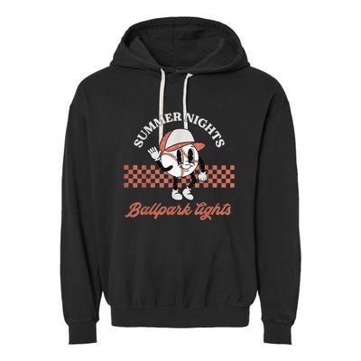 Summer Nights And Ballpark Lights Vintage Baseball Lover Garment-Dyed Fleece Hoodie