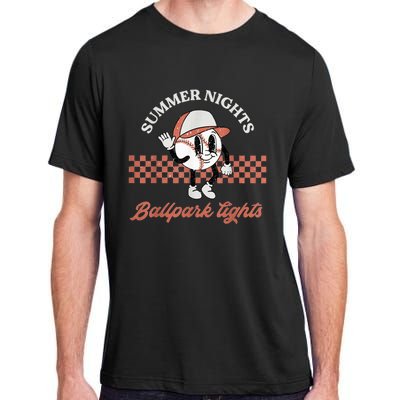 Summer Nights And Ballpark Lights Vintage Baseball Lover Adult ChromaSoft Performance T-Shirt