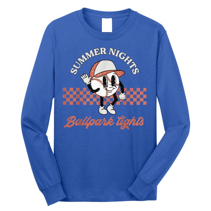 Summer Nights And Ballpark Lights Vintage Baseball Lover Long Sleeve Shirt