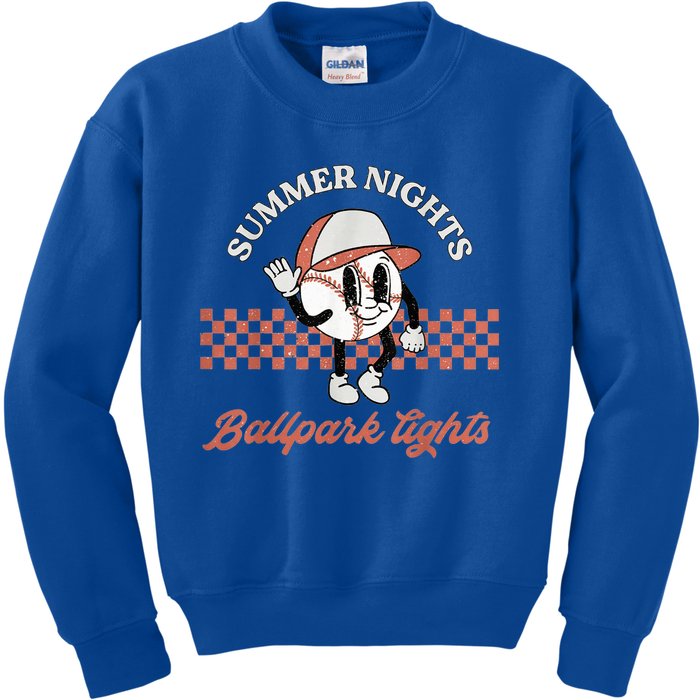 Summer Nights And Ballpark Lights Vintage Baseball Lover Kids Sweatshirt