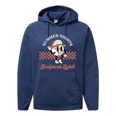 Summer Nights And Ballpark Lights Vintage Baseball Lover Performance Fleece Hoodie