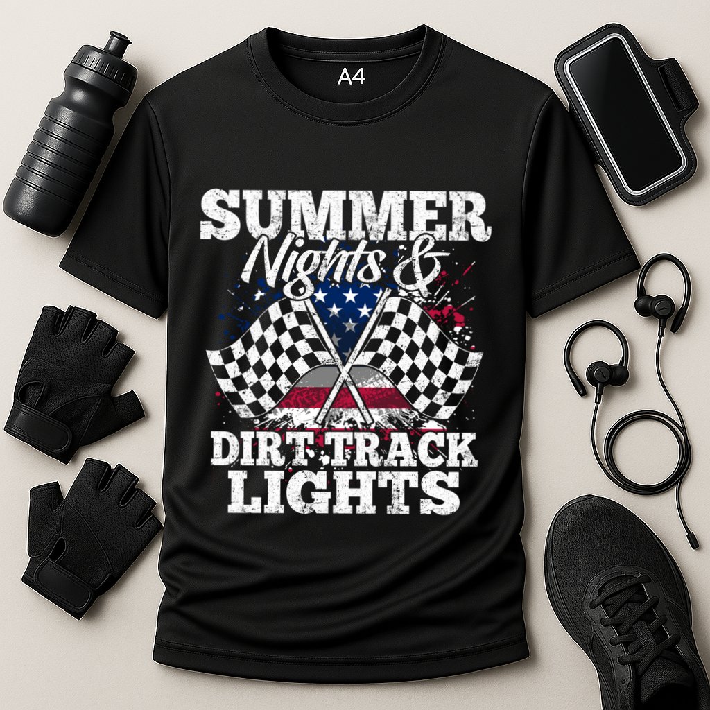 Summer Nights And Dirt Track Lights Racing Driver Funny Gift Cute Gift Cooling Performance Crew T-Shirt