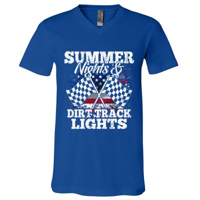 Summer Nights And Dirt Track Lights Racing Driver Funny Gift Cute Gift V-Neck T-Shirt
