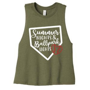 Summer Nights And Ballpark Lights Baseball Softball Funny Gift Women's Racerback Cropped Tank