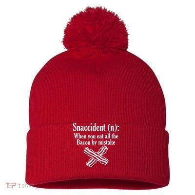 Snaccident Definition Bacon Pom Pom 12in Knit Beanie