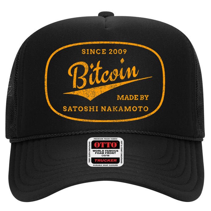 Satoshi Nakamoto Bitcoin Crypto High Crown Mesh Back Trucker Hat