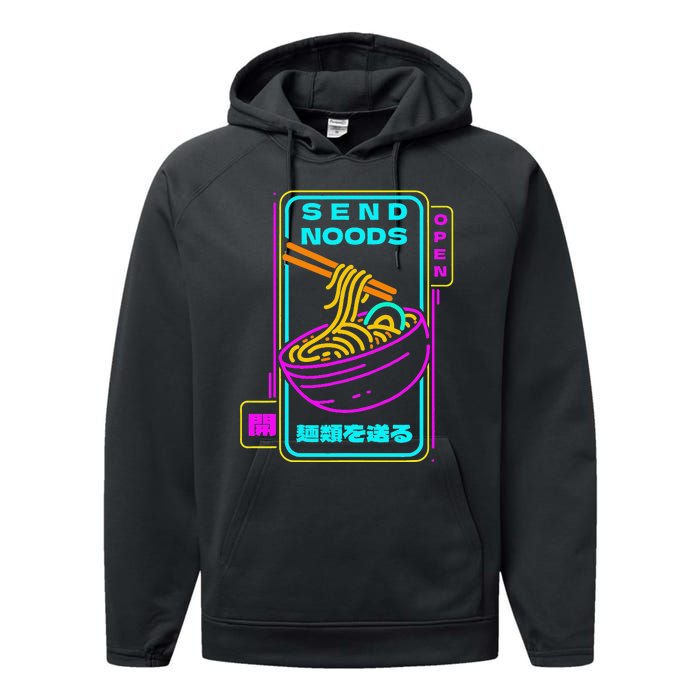 Send Noodle Bowl Funny Ra Noods Anime Japan Neon Glow Tee Performance Fleece Hoodie