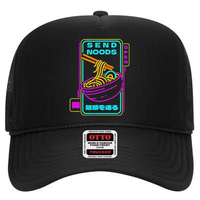 Send Noodle Bowl Funny Ra Noods Anime Japan Neon Glow Tee High Crown Mesh Back Trucker Hat