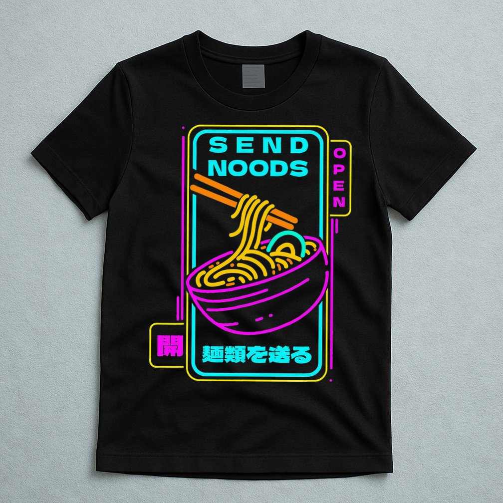 Send Noodle Bowl Funny Ra Noods Anime Japan Neon Glow Tee T-Shirt