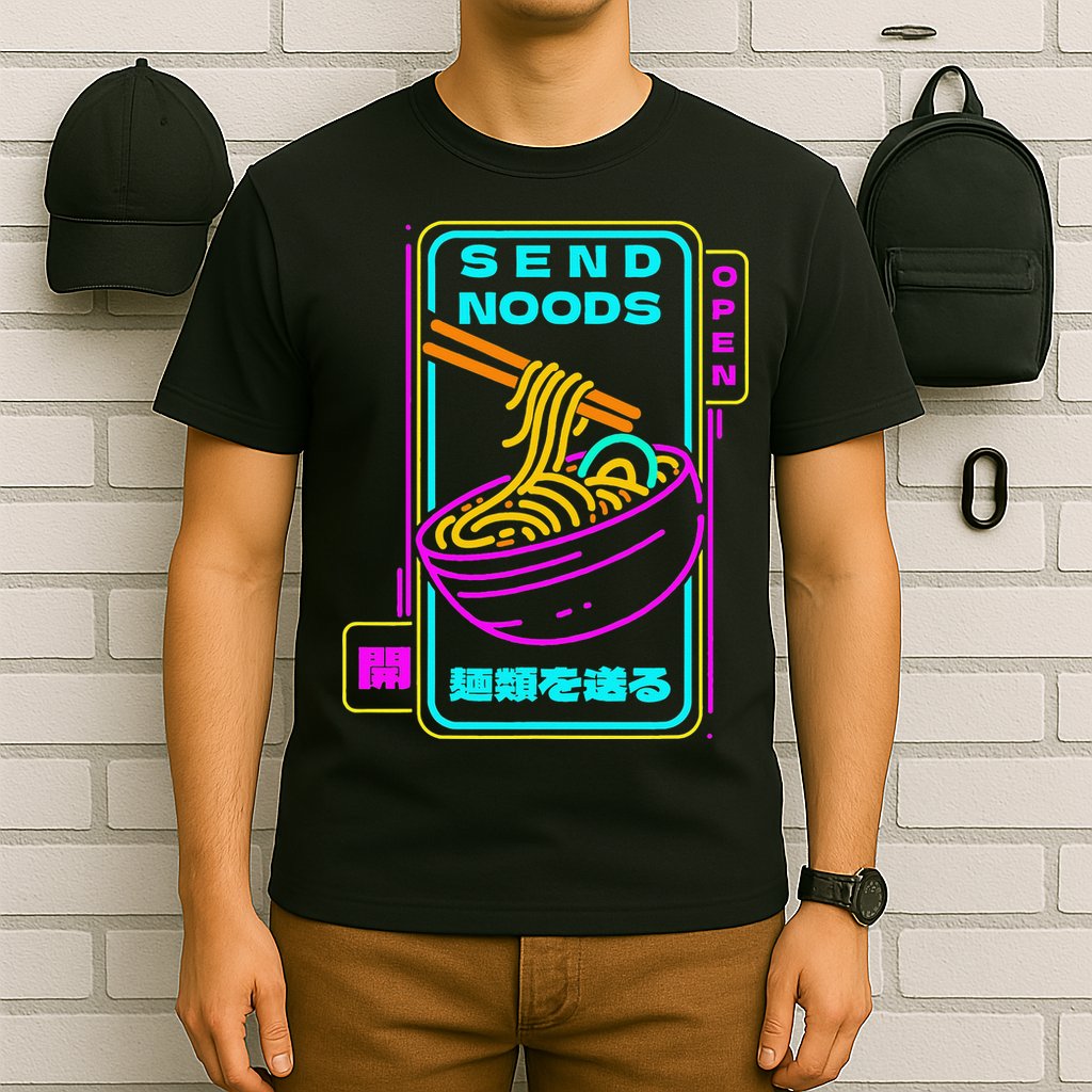 Send Noodle Bowl Funny Ra Noods Anime Japan Neon Glow Tee T-Shirt