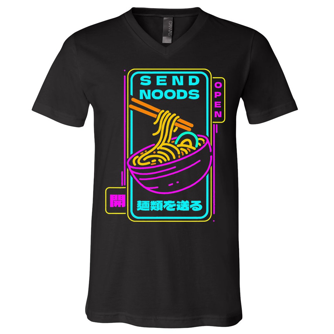 Send Noodle Bowl Funny Ra Noods Anime Japan Neon Glow Tee V-Neck T-Shirt