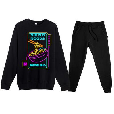 Send Noodle Bowl Funny Ra Noods Anime Japan Neon Glow Tee Premium Crewneck Sweatsuit Set