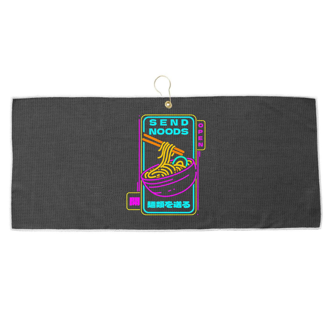 Send Noodle Bowl Funny Ra Noods Anime Japan Neon Glow Tee Large Microfiber Waffle Golf Towel