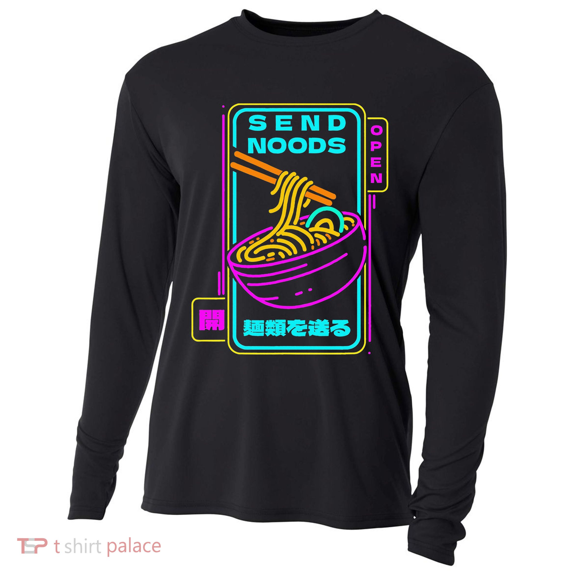 Send Noodle Bowl Funny Ra Noods Anime Japan Neon Glow Tee Cooling Performance Long Sleeve Crew