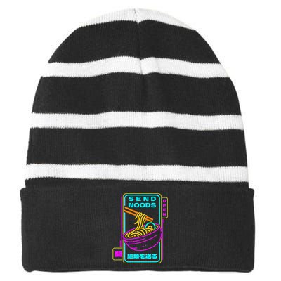 Send Noodle Bowl Funny Ra Noods Anime Japan Neon Glow Tee Striped Beanie with Solid Band