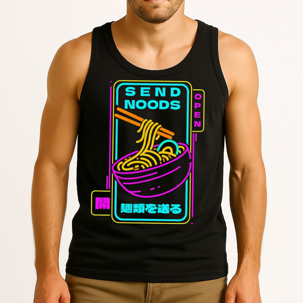 Send Noodle Bowl Funny Ra Noods Anime Japan Neon Glow Tee Tank Top