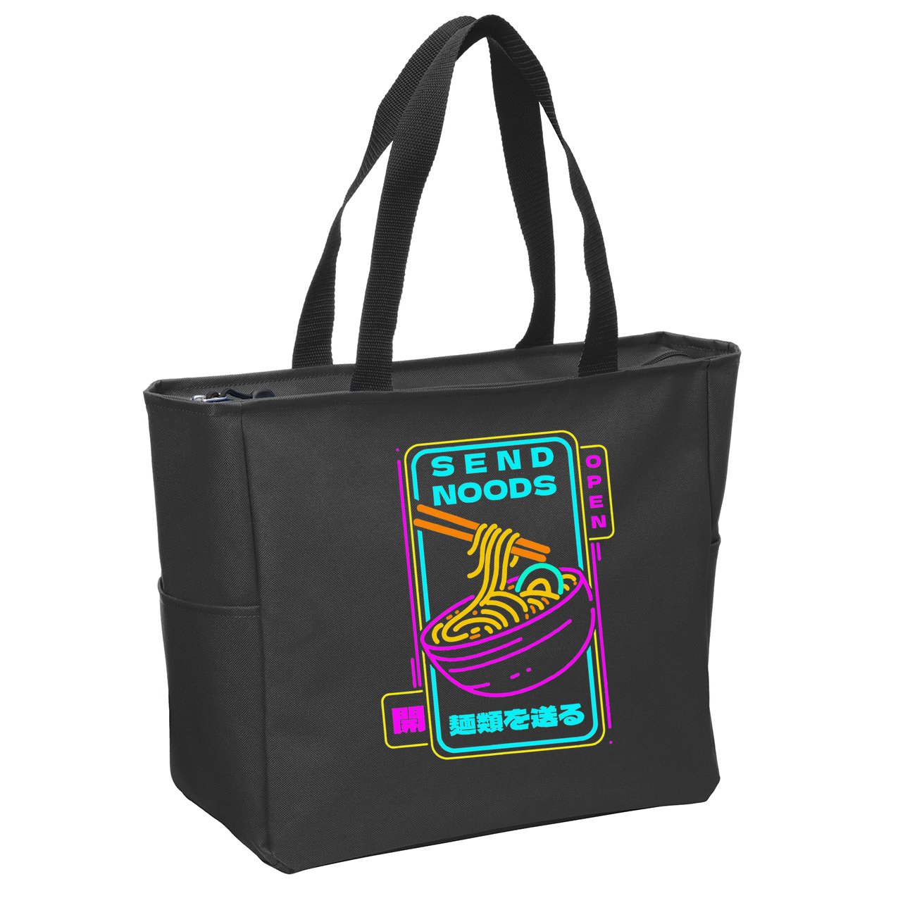Send Noodle Bowl Funny Ra Noods Anime Japan Neon Glow Tee Zip Tote Bag