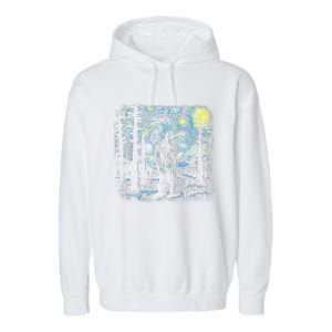 Starry Night Bigfoot Funny Sasquatch Van Gogh Garment-Dyed Fleece Hoodie