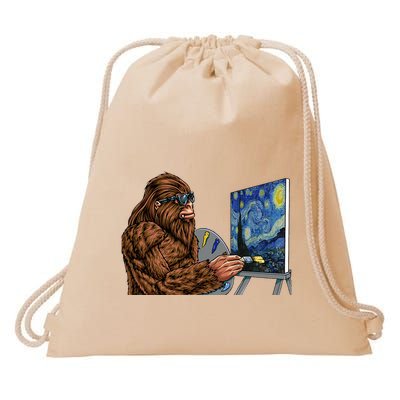 Starry Night Bigfoot Painting Funny Sasquatch Graphic Art Drawstring Bag