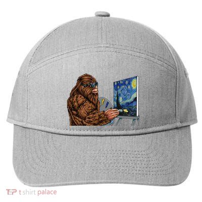 Starry Night Bigfoot Painting Funny Sasquatch Graphic Art 7-Panel Snapback Hat