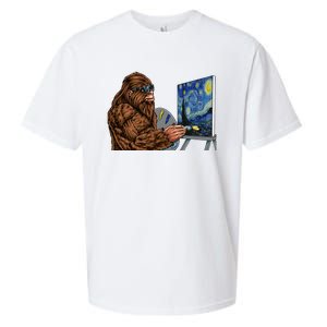 Starry Night Bigfoot Painting Funny Sasquatch Graphic Art Sueded Cloud Jersey T-Shirt