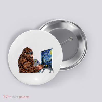 Starry Night Bigfoot Painting Funny Sasquatch Graphic Art Button