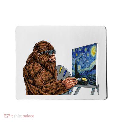 Starry Night Bigfoot Painting Funny Sasquatch Graphic Art Mousepad