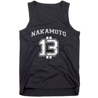 Satoshi Nakamoto Bitcoin Logo College Team Style Distressed Tank Top