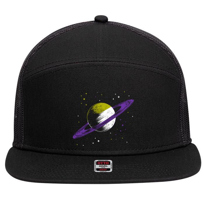 Saturn Non Binary Flag Agedner Astronomer Gift Non Binary Gift 7 Panel Mesh Trucker Snapback Hat