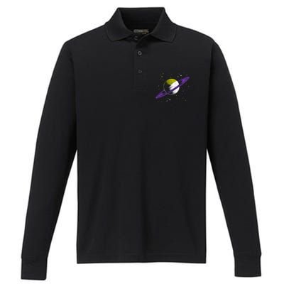 Saturn Non Binary Flag Agedner Astronomer Gift Non Binary Gift Performance Long Sleeve Polo