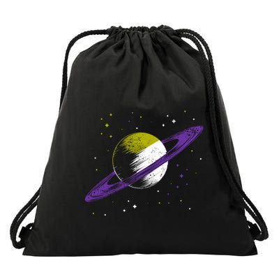 Saturn Non Binary Flag Agedner Astronomer Gift Non Binary Gift Drawstring Bag