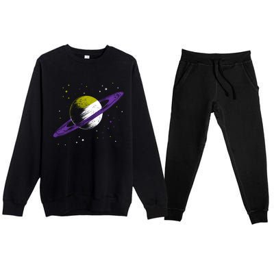 Saturn Non Binary Flag Agedner Astronomer Gift Non Binary Gift Premium Crewneck Sweatsuit Set