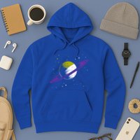 Saturn Non Binary Flag Agedner Astronomer Gift Non Binary Gift Hoodie
