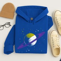 Saturn Non Binary Flag Agedner Astronomer Gift Non Binary Gift Hoodie