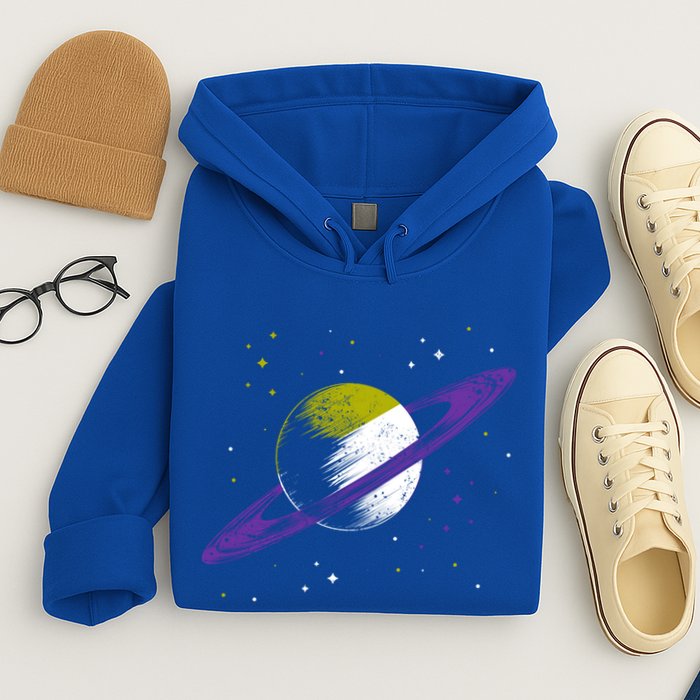 Saturn Non Binary Flag Agedner Astronomer Gift Non Binary Gift Hoodie