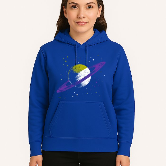 Saturn Non Binary Flag Agedner Astronomer Gift Non Binary Gift Hoodie