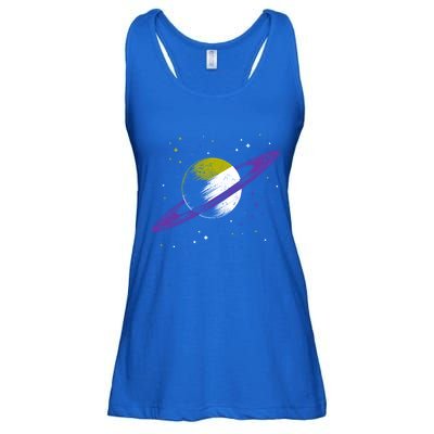 Saturn Non Binary Flag Agedner Astronomer Gift Non Binary Gift Ladies Essential Flowy Tank