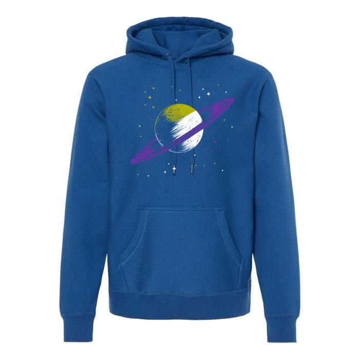 Saturn Non Binary Flag Agedner Astronomer Gift Non Binary Gift Premium Hoodie