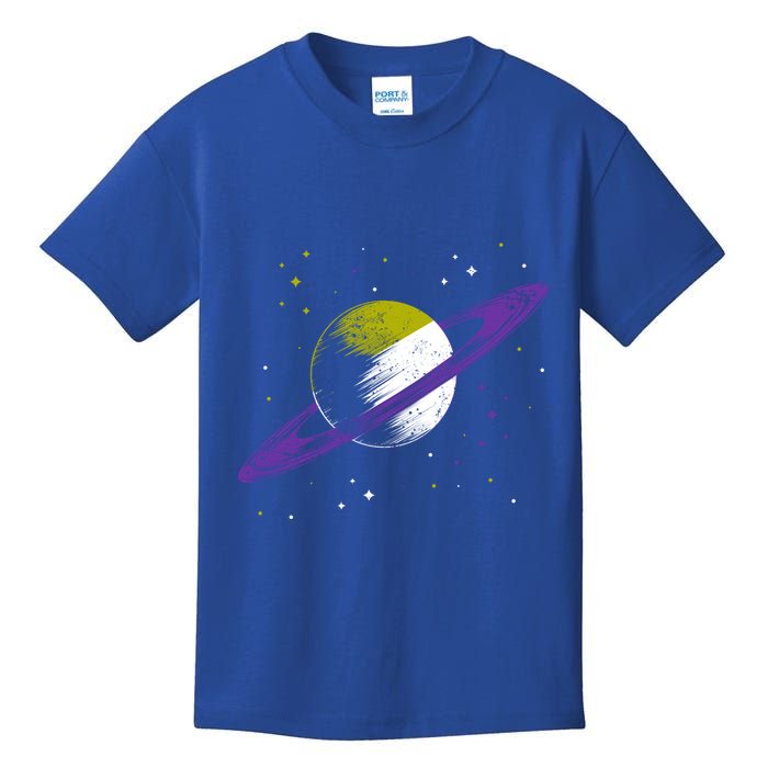 Saturn Non Binary Flag Agedner Astronomer Gift Non Binary Gift Kids T-Shirt