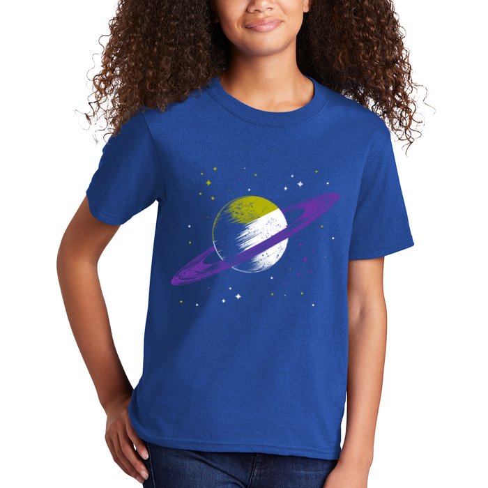 Saturn Non Binary Flag Agedner Astronomer Gift Non Binary Gift Kids T-Shirt
