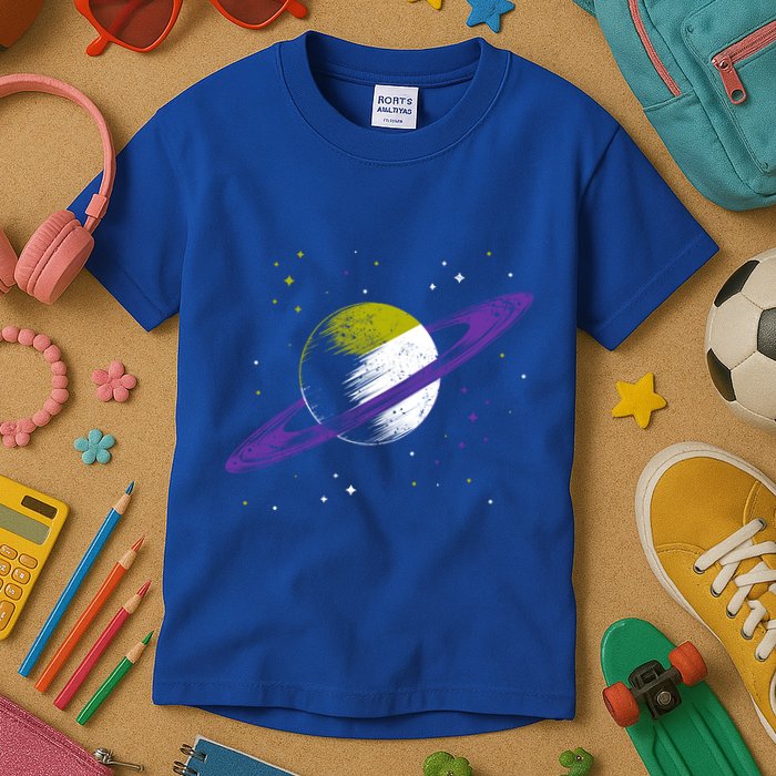 Saturn Non Binary Flag Agedner Astronomer Gift Non Binary Gift Kids T-Shirt