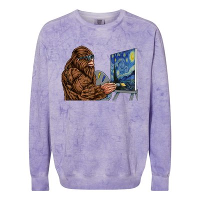 Starry Night Bigfoot Painting Funny Sasquatch Graphic Art Colorblast Crewneck Sweatshirt